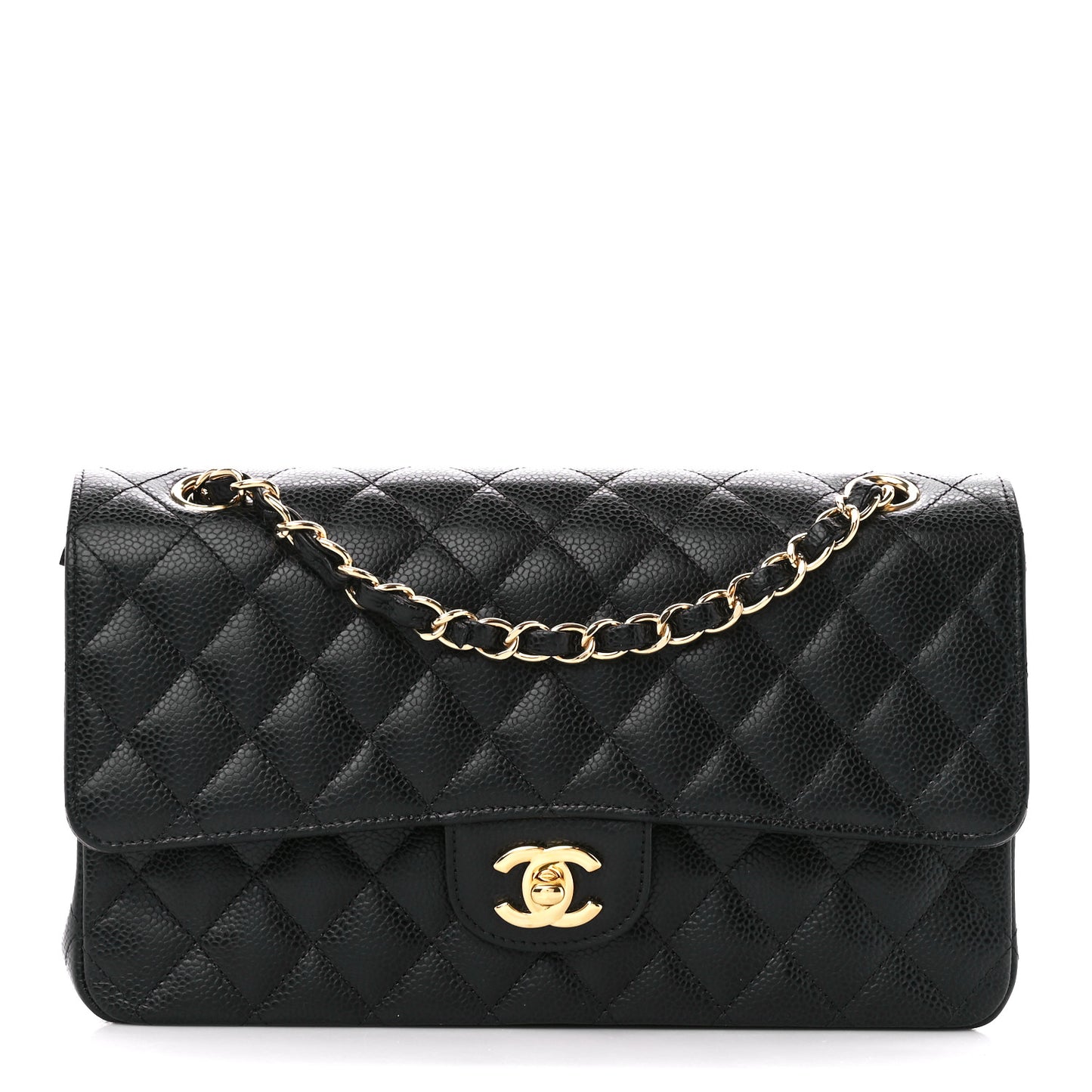 Caviar Quilted Medium Double Flap Black