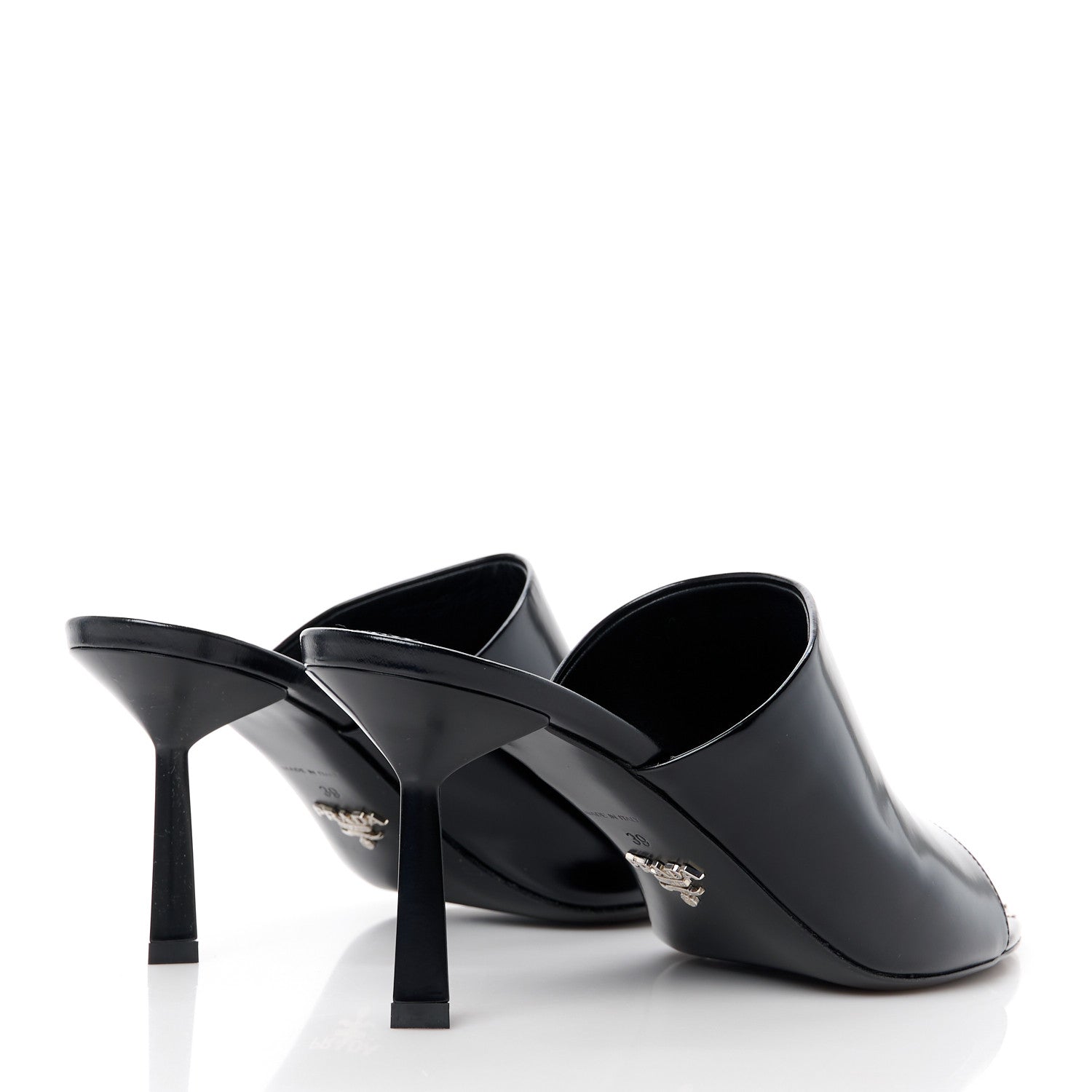 Prada Spazzolato Metal Triangle Logo 75mm Slide Sandals 39 Black 4 of 8