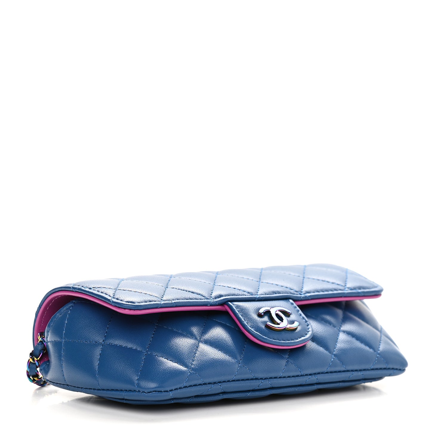 Lambskin Quilted Glasses Case With Chain Blue Purple