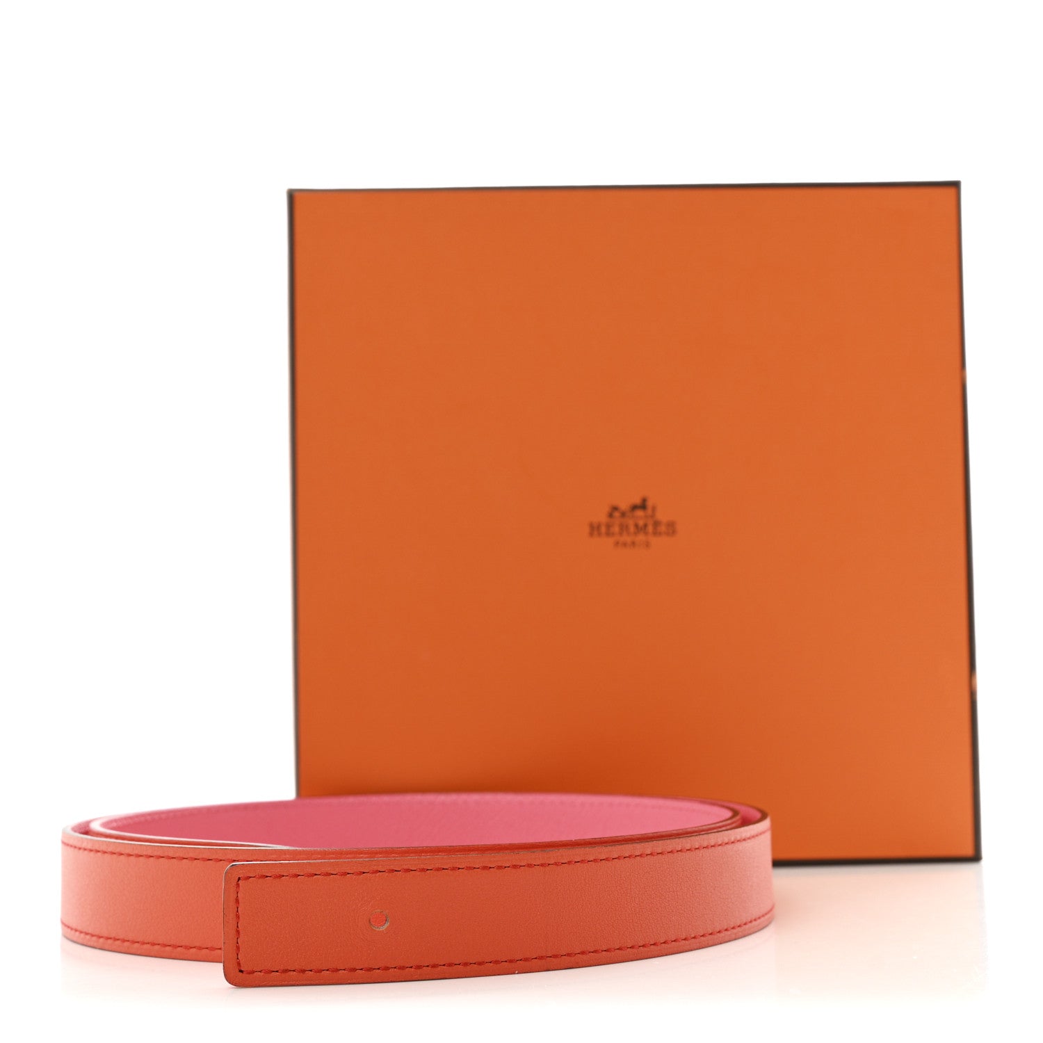 Hermes Epsom Swift 24mm Belt Strap 90 36 Rose Azalee Orange Poppy 6 of 6