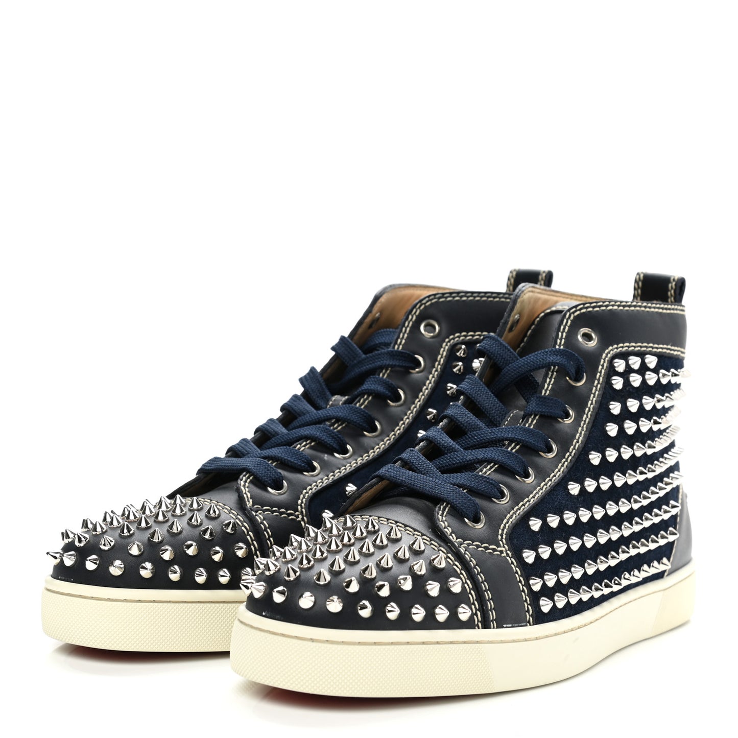 Calfskin Mens Louis Spikes Flat Sneakers 44 Navy Black