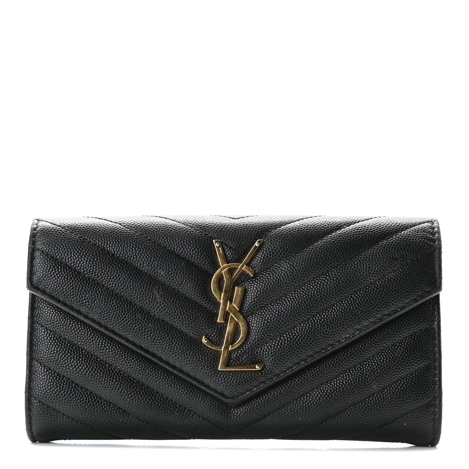 Saint Laurent Grain De Poudre Matelasse Chevron Monogram Flap Wallet Black 1 of 11