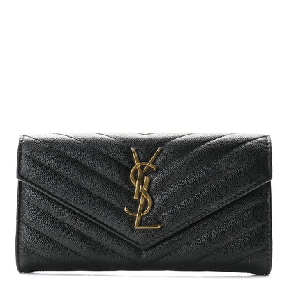 Saint Laurent Grain De Poudre Matelasse Chevron Monogram Flap Wallet Black 1 of 11