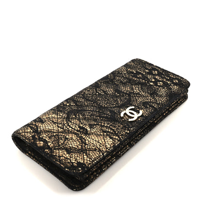 Chanel Metallic Fabric Lace Effect Quilted Clutch Black Gold 4 of 9