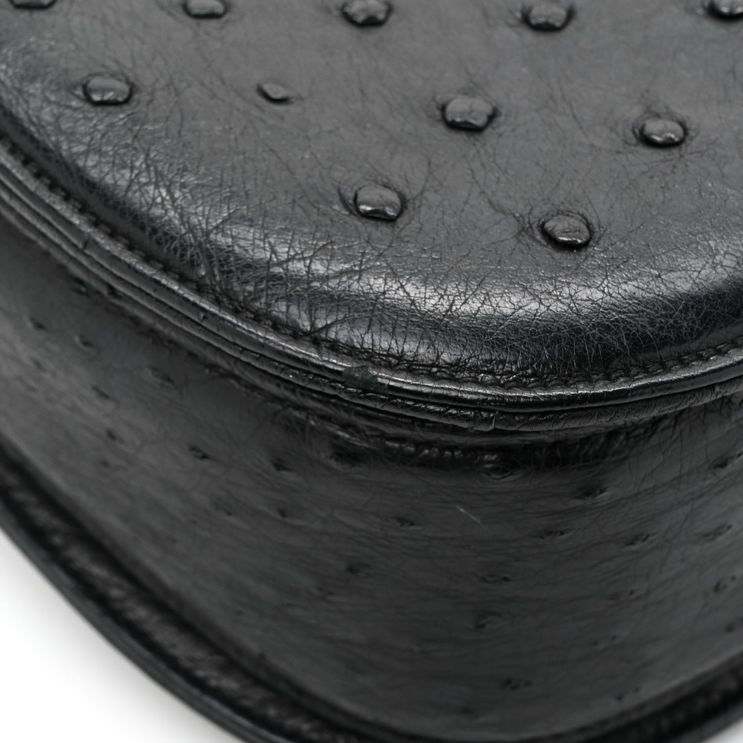Ostrich Medium Bamboo Top Handle Bag Black