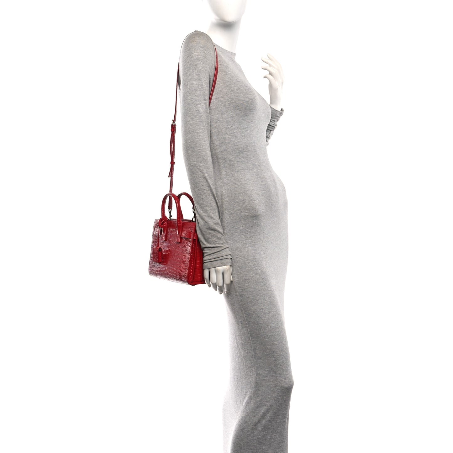 Calfskin Crocodile Embossed Nano Sac De Jour Red