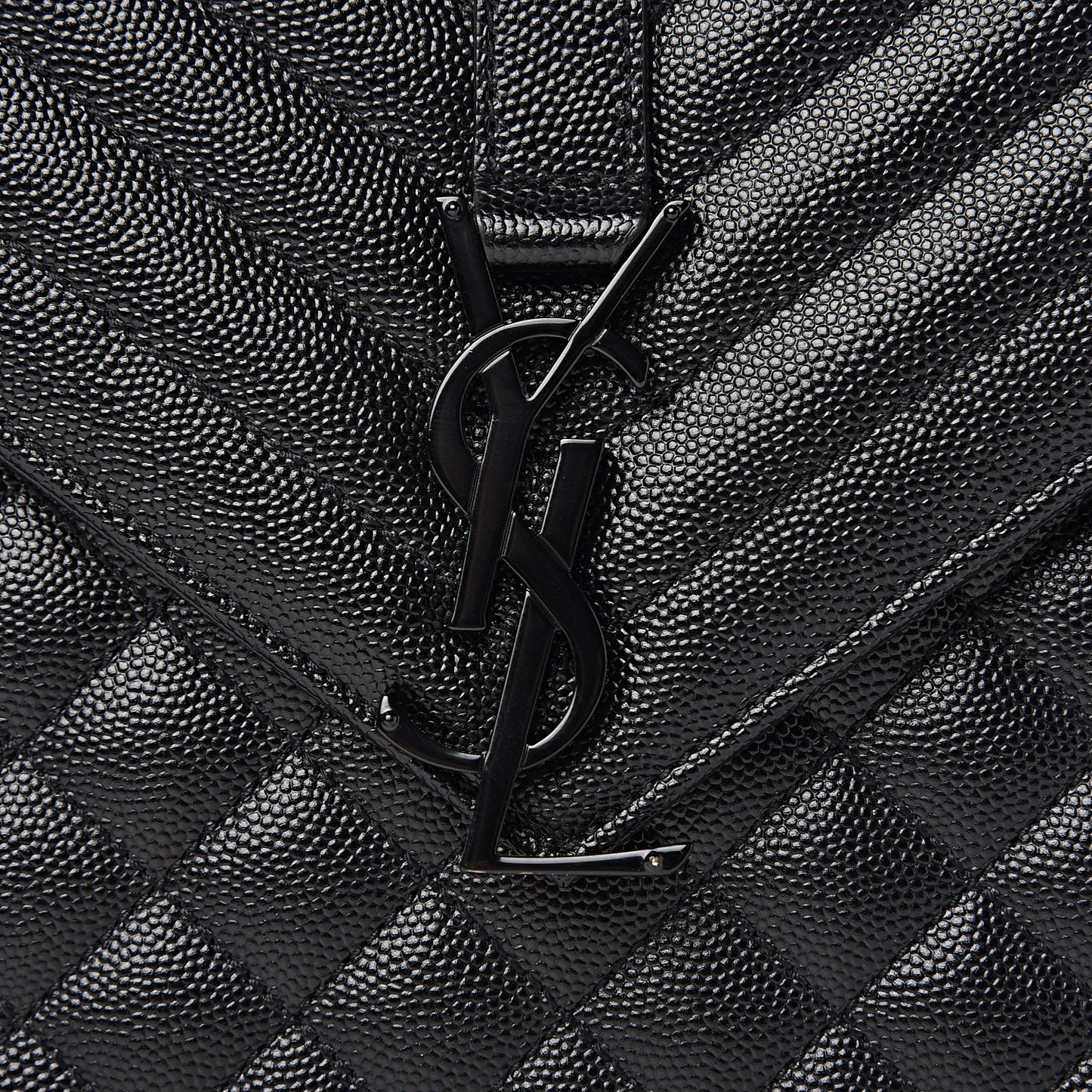 Grain De Poudre Textured Mixed Matelasse Large Triquilt Monogram Monochrome Satchel Black