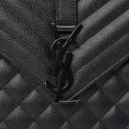 Saint Laurent Grain De Poudre Textured Mixed Matelasse Large Triquilt Monogram Monochrome Satchel Black 9 of 11