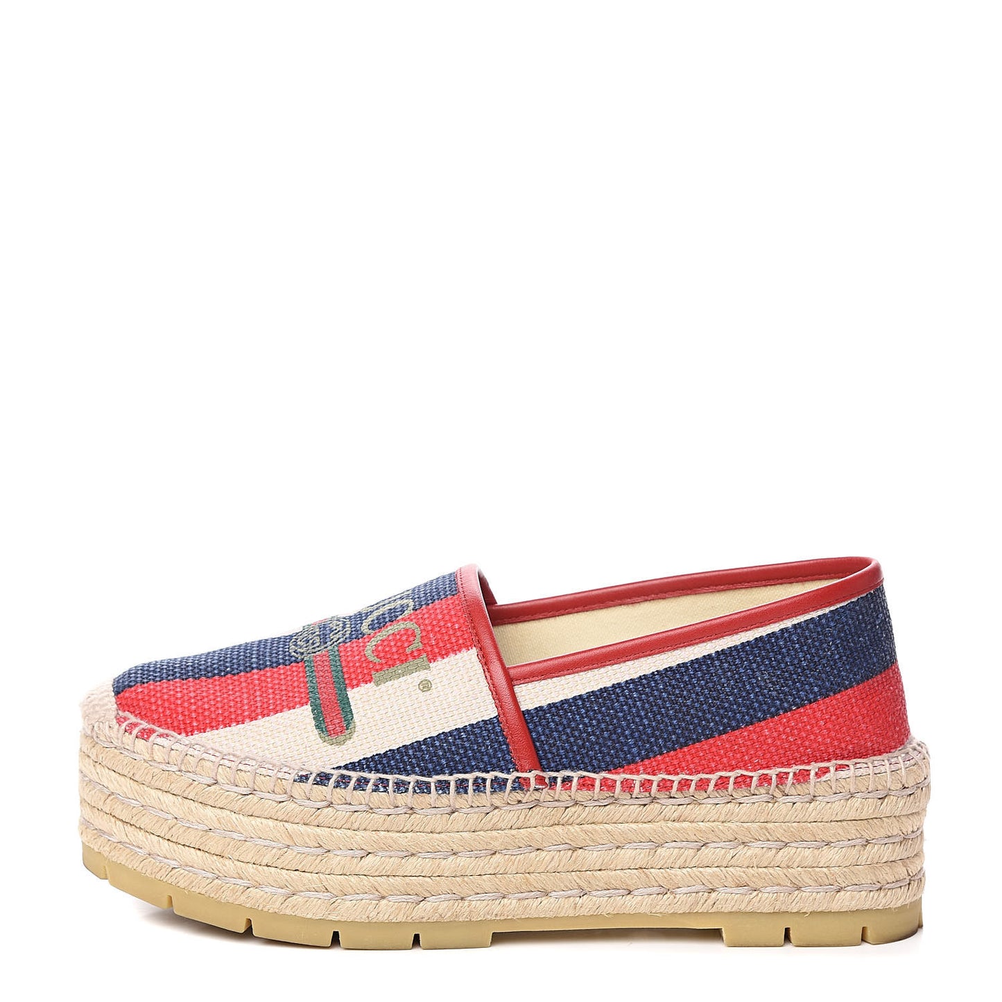 Canvas Sylvie Stripe Logo Platform Espadrilles 39.5 Mystic White Hibiscus Red Maritime