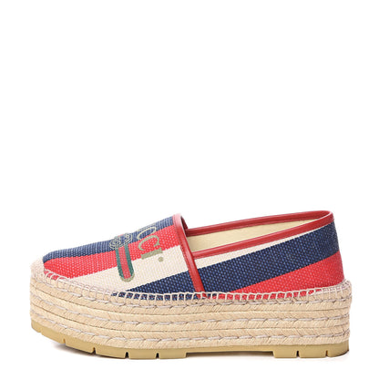 Gucci Canvas Sylvie Stripe Logo Platform Espadrilles 39.5 Mystic White Hibiscus Red Maritime 1 of 10