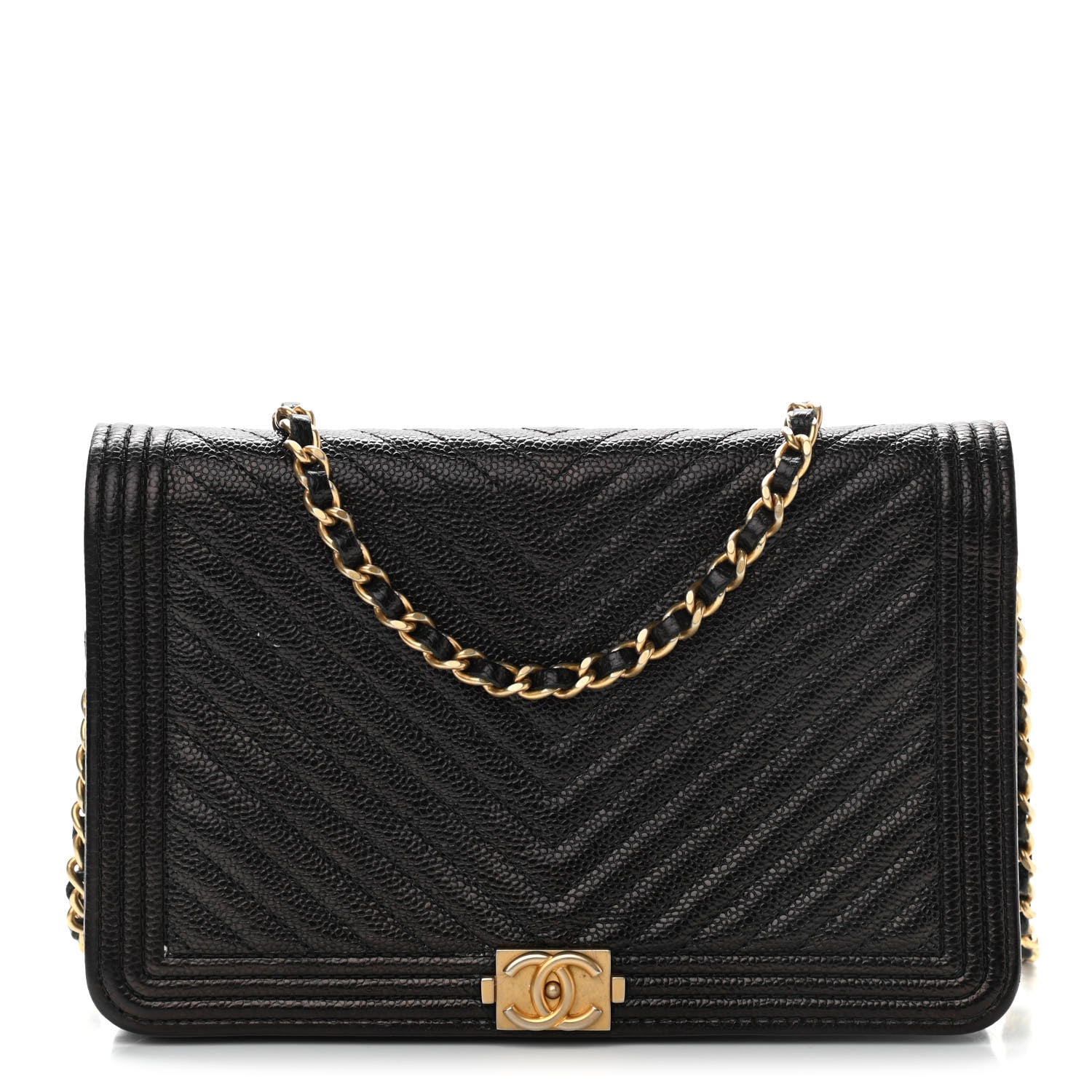 Chanel Caviar Chevron Quilted Boy Wallet On Chain WOC Black 1 of 10