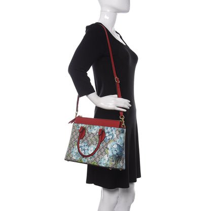 Gucci GG Supreme Monogram Blooms Medium Zip Top Tote Beige Blue Navy Hibiscus Red 2 of 12