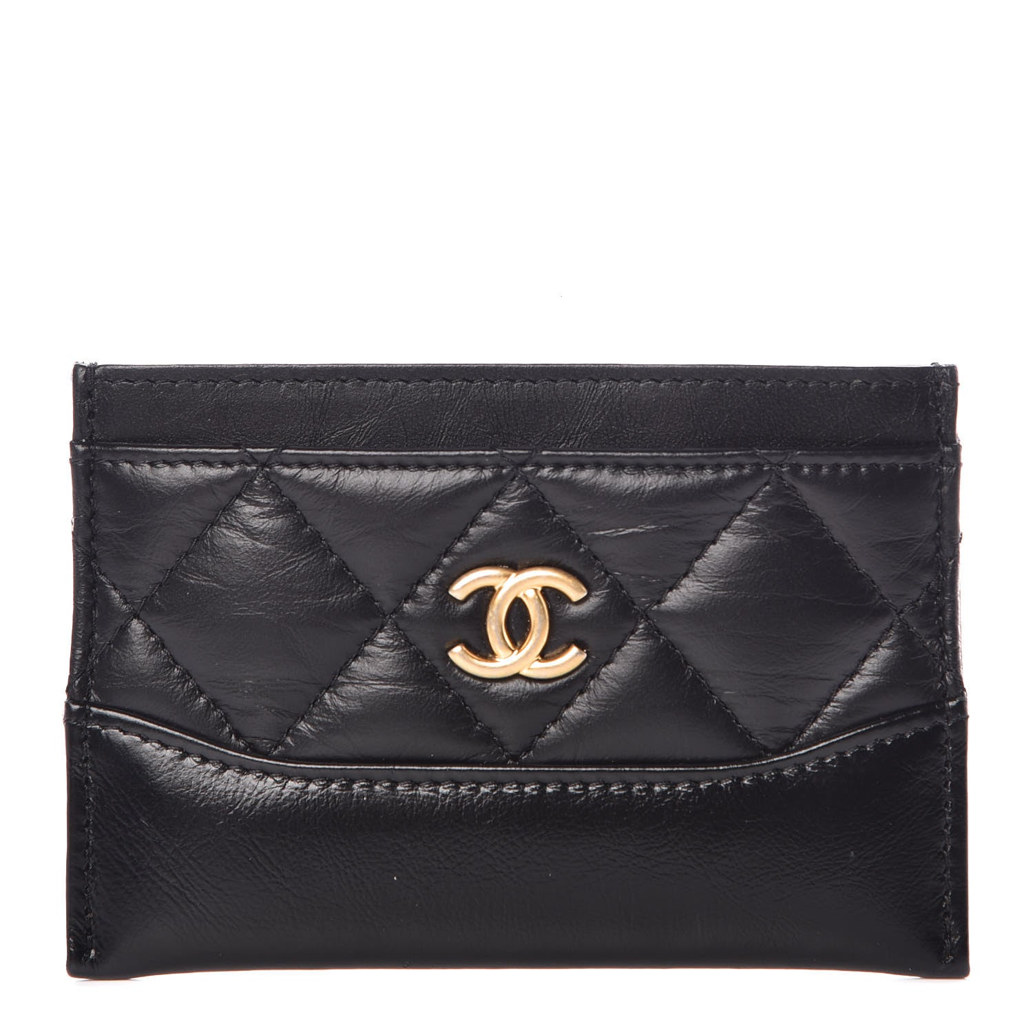 Chanel Aged Calfskin Quilted Gabrielle Card Holder Black 1 of 8