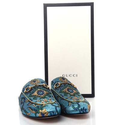 Gucci Iridescent Brocade Womens Princetown Slippers 38.5 Azure Multicolor Oro 11 of 11