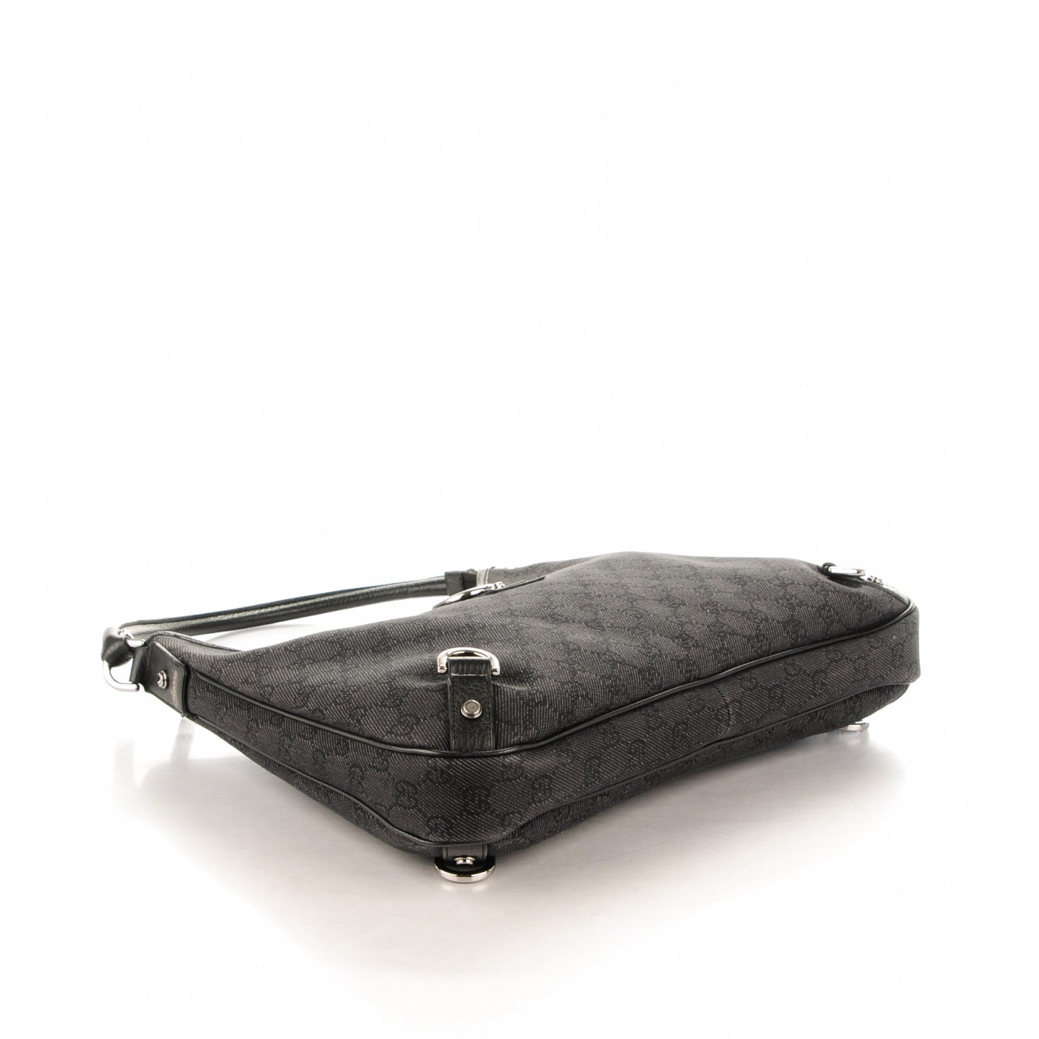 Gucci Denim Monogram Abbey D Ring Hobo Black 4 of 7