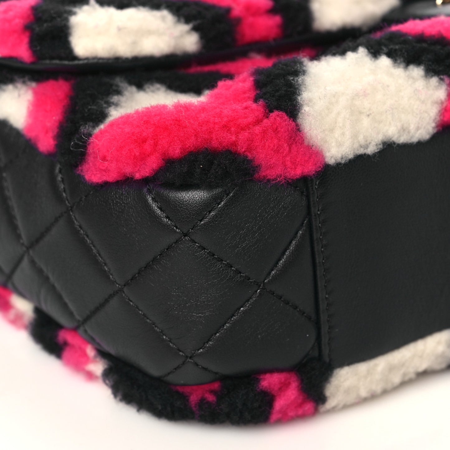 Lambskin Shearling Medium Flap Fuchsia Navy