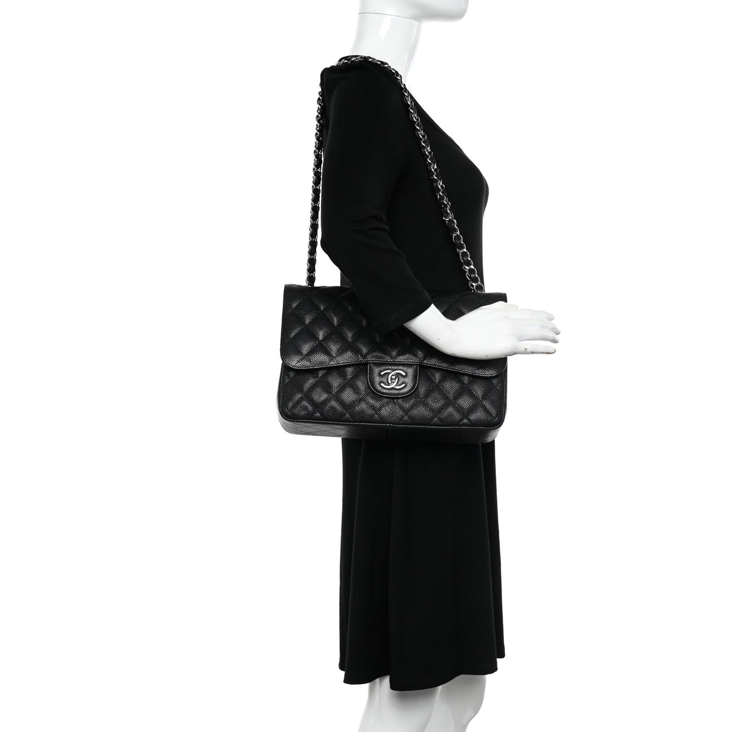 Caviar Quilted Jumbo Double Flap Black