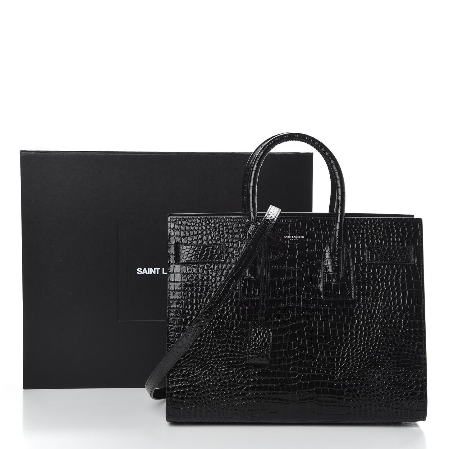 Calfskin Crocodile Embossed Small Sac de Jour Black