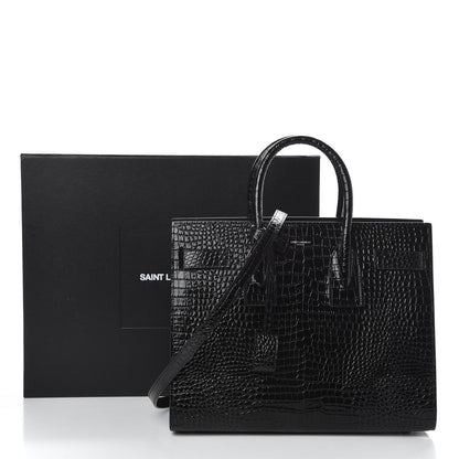 Saint Laurent Calfskin Crocodile Embossed Small Sac de Jour Black 10 of 10