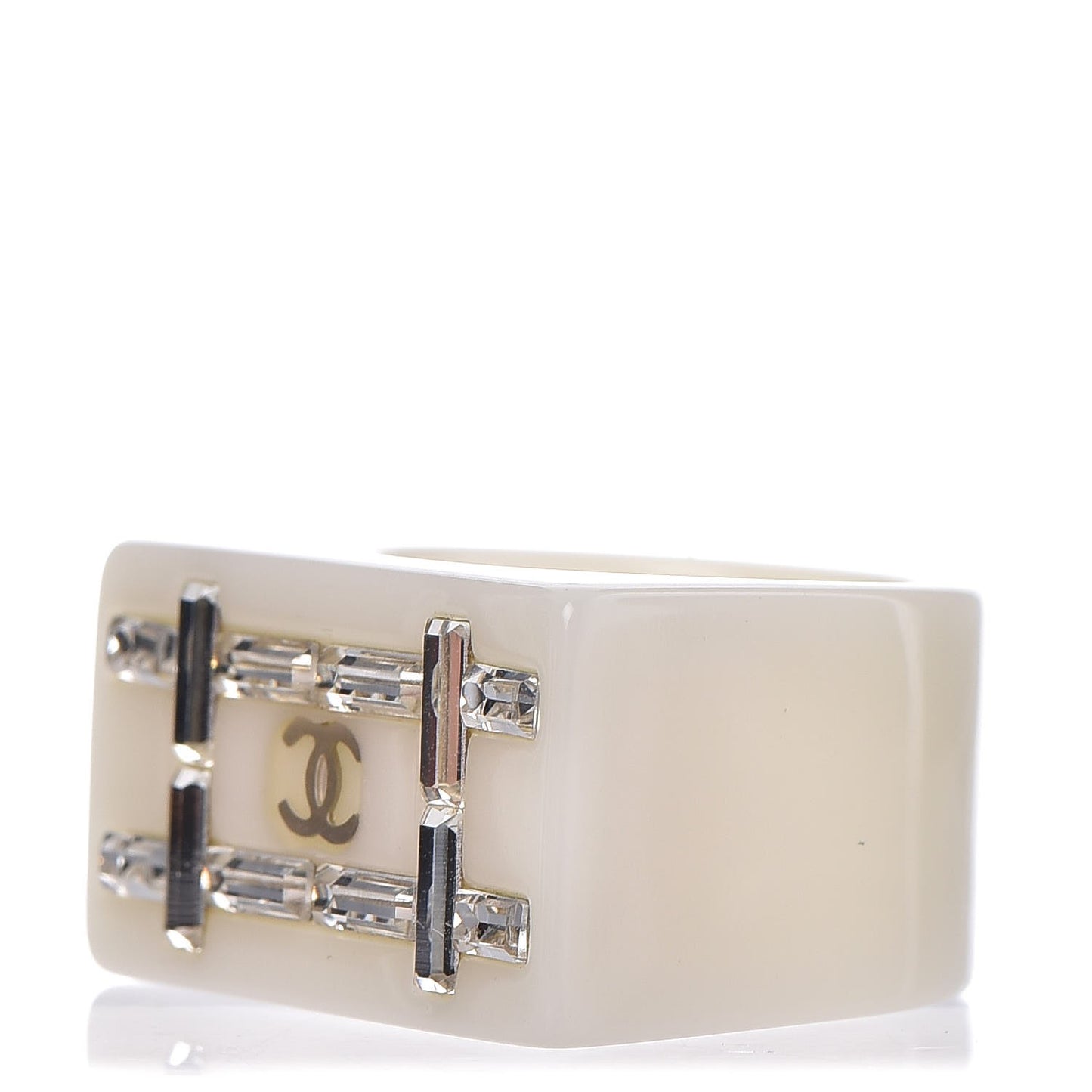 Resin Crystal Baguette CC Ring 7 Ivory