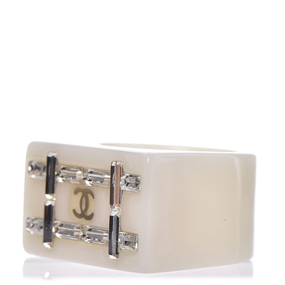 Chanel Resin Crystal Baguette CC Ring 7 Ivory 3 of 6