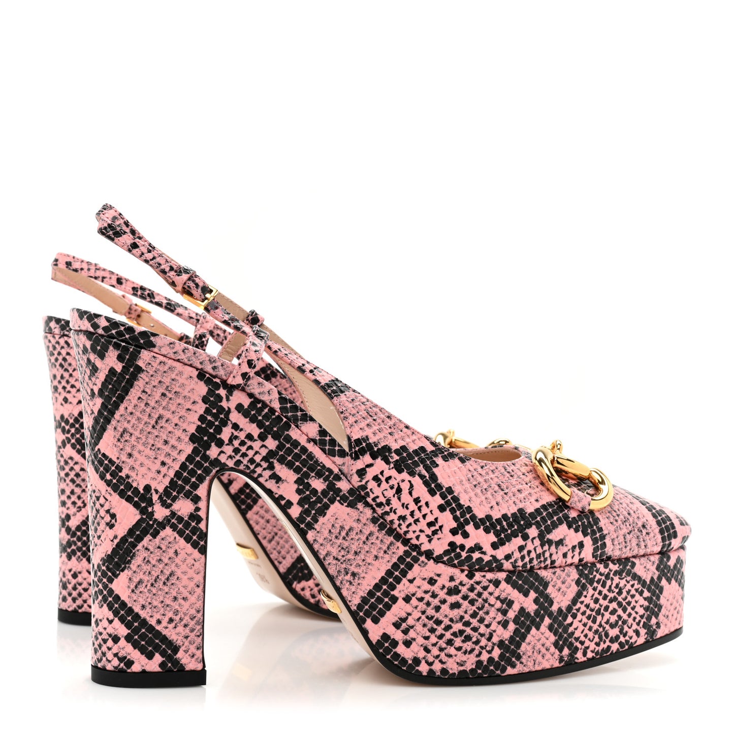 Calfskin Python Print Horsebit Platform 35/120mm Slingback Pumps 39.5 Wild Rose