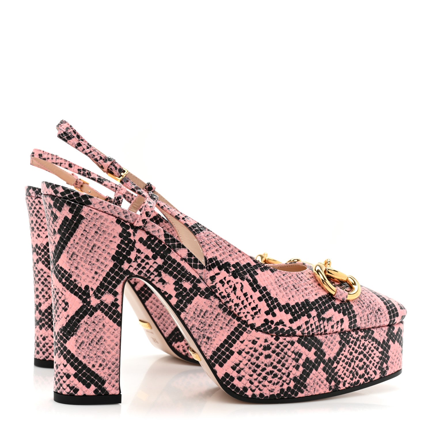 Gucci Calfskin Python Print Horsebit Platform 35/120mm Slingback Pumps 39.5 Wild Rose 5 of 9