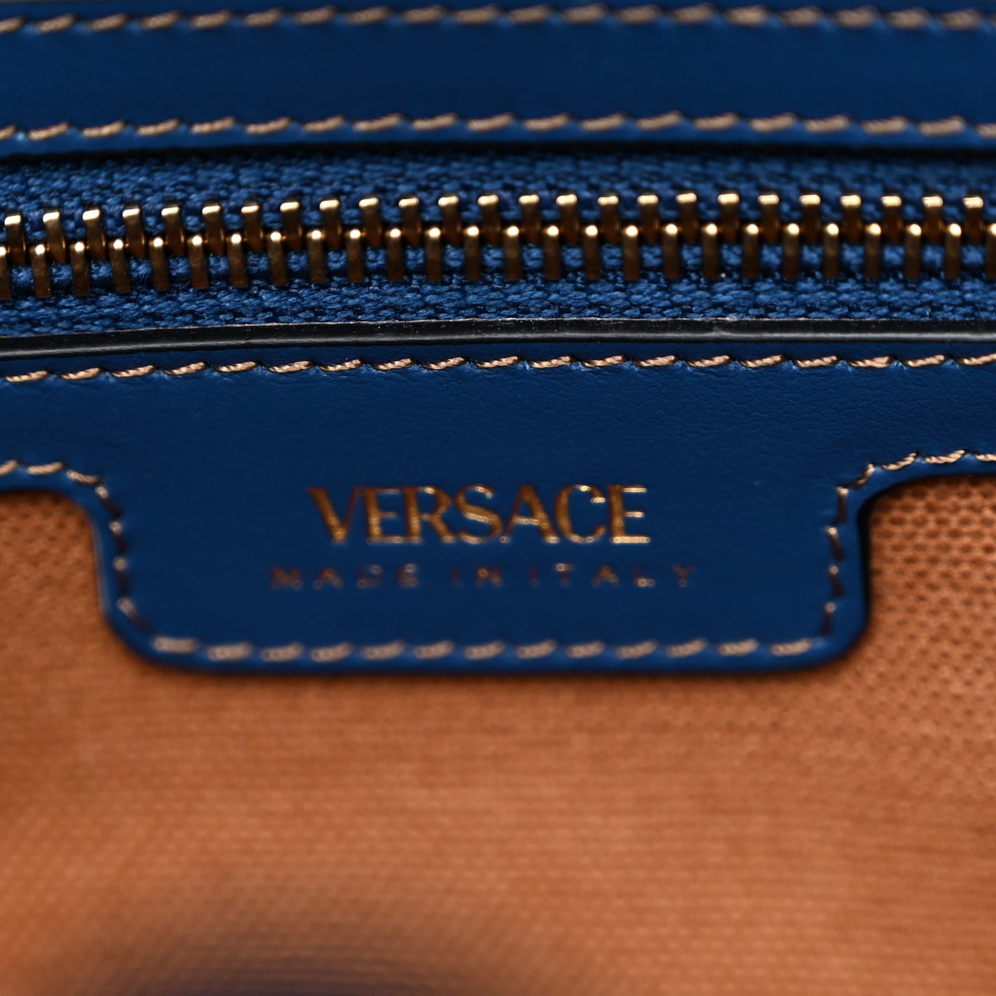 Denim Calfskin La Medusa Small Tote Bag Blue