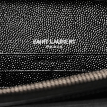 Saint Laurent Grain De Poudre Matelasse Chevron Monogram Chain Wallet Black 6 of 10