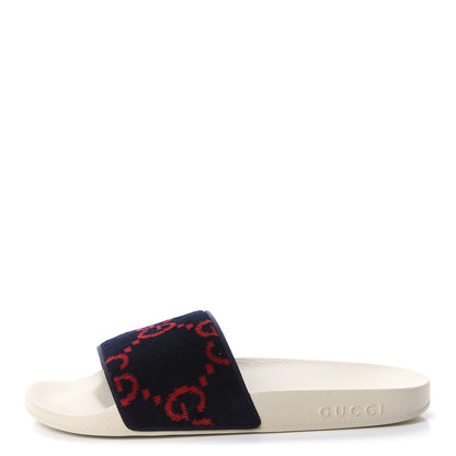 Gucci Velvet GG Monogram Slide Sandals 39 Blue Red 1 of 8