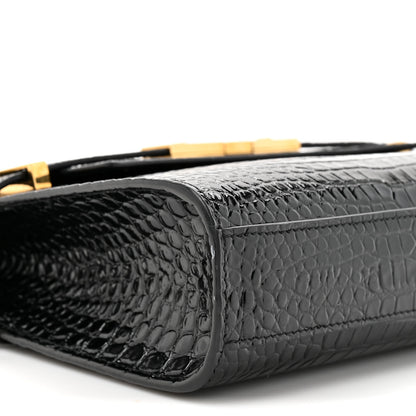 Saint Laurent Shiny Calfskin Crocodile Embossed Small Manhattan Baguette Black 10 of 12