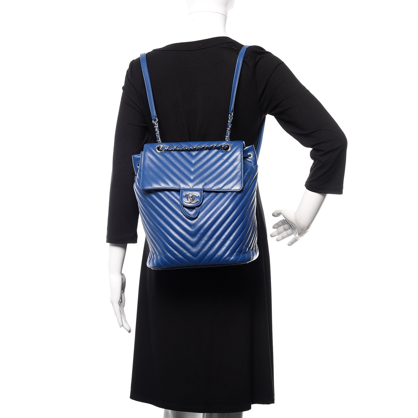 Calfskin Chevron Quilted Large Urban Spirit Backpack Blue