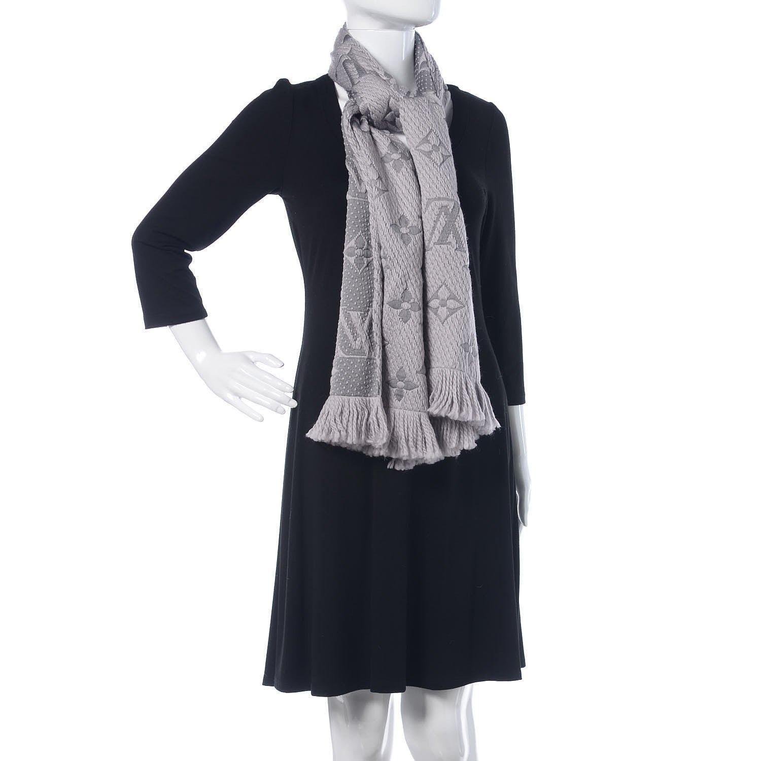 Louis Vuitton Wool Silk Logomania Scarf Pearl Grey 2 of 5
