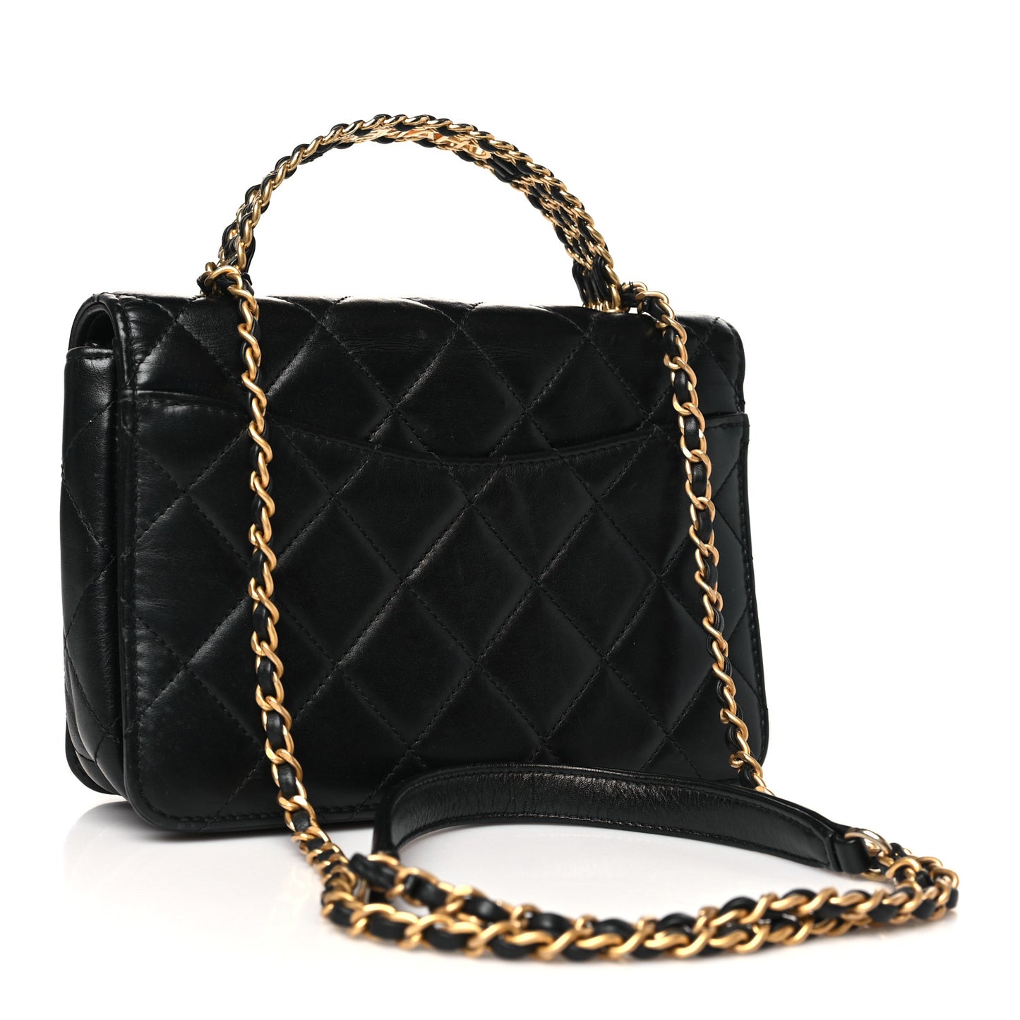 Lambskin Quilted Small Logo Top Handle Flap Black