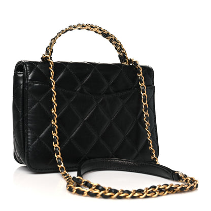 Chanel Lambskin Quilted Small Logo Top Handle Flap Black 3 of 10