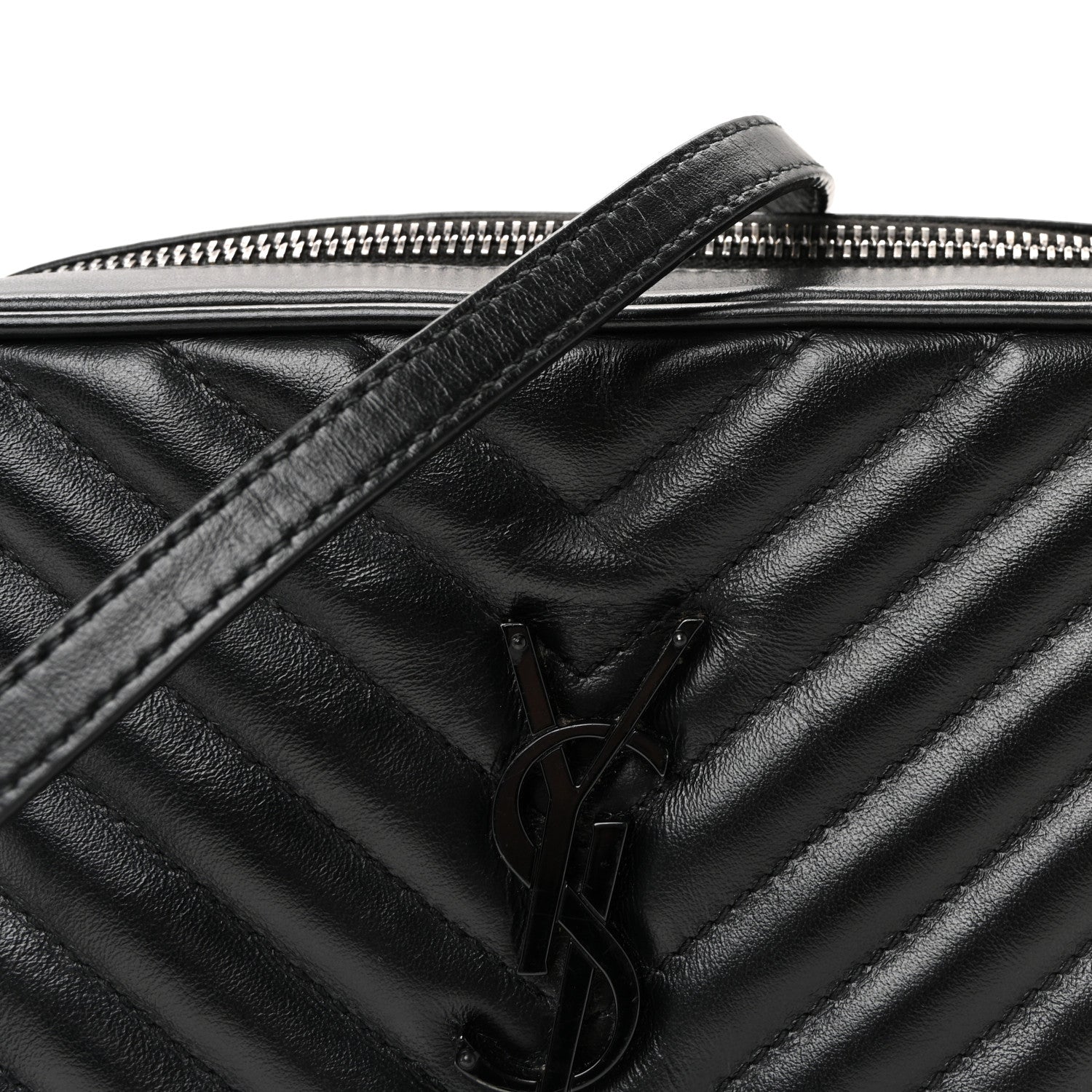 Saint Laurent Calfskin Matelasse Monogram Monochrome Lou Camera Bag Black 7 of 9