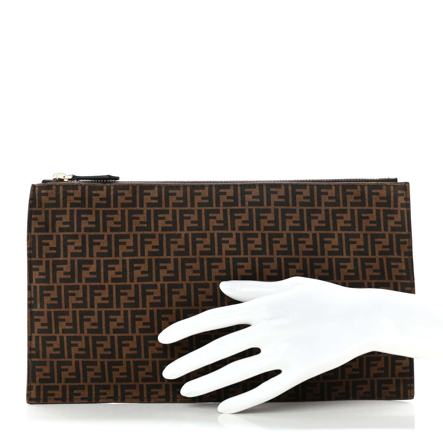 Suede Vitello King Micro FF Medium Flat Pouch Sigaro Marrone Ebano