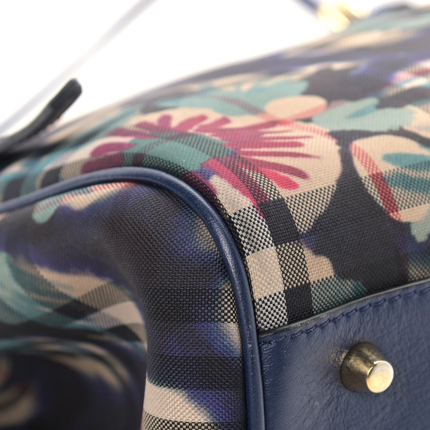 Haymarket Check Floral Print Small Canterbury Tote Mineral Blue