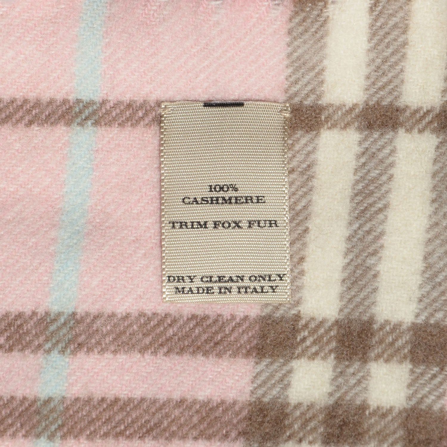 Burberry Cashmere Fox Fur Candy Check Pom Pom Scarf Pink 4 of 4