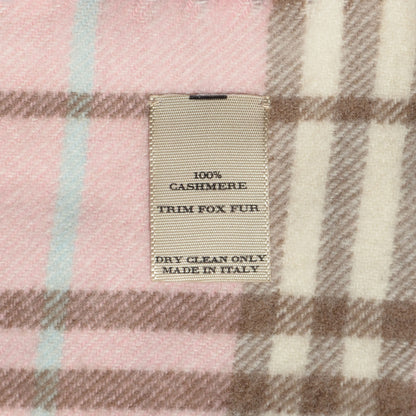 Burberry Cashmere Fox Fur Candy Check Pom Pom Scarf Pink 4 of 4