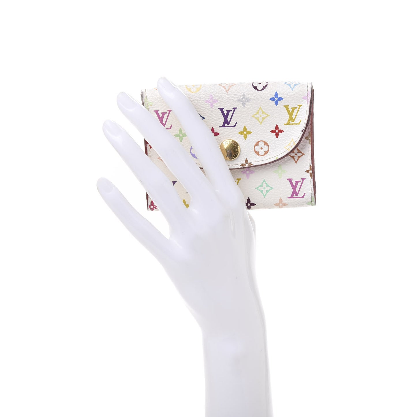 Monogram Multicolor Business Card Holder White Litchi
