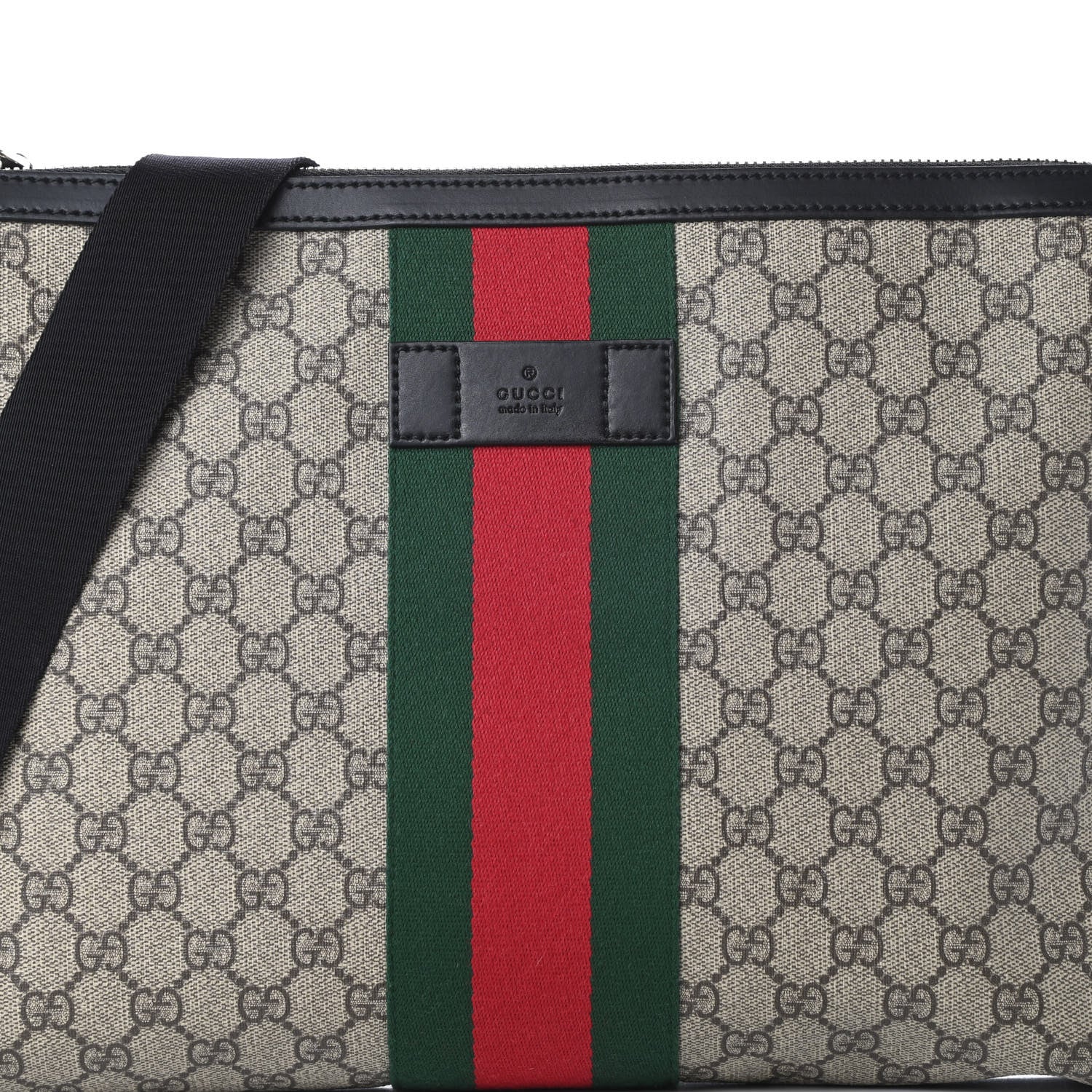 Gucci GG Supreme Monogram Calfskin Web Medium Flat Messenger Bag Beige Ebony Black 8 of 10