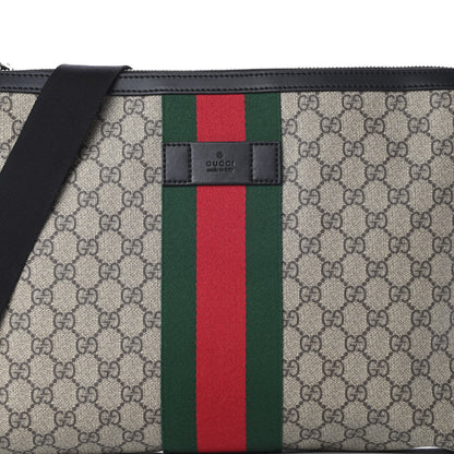 Gucci GG Supreme Monogram Calfskin Web Medium Flat Messenger Bag Beige Ebony Black 8 of 10