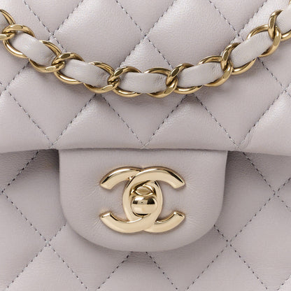 Chanel Lambskin Quilted Small Double Flap Light Grey 9 of 15