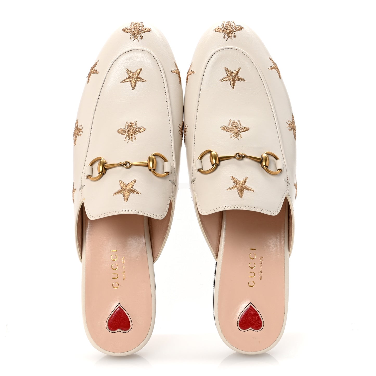 Goatskin Bee Star Embroidered Womens Princetown Slippers 39 Mystic White