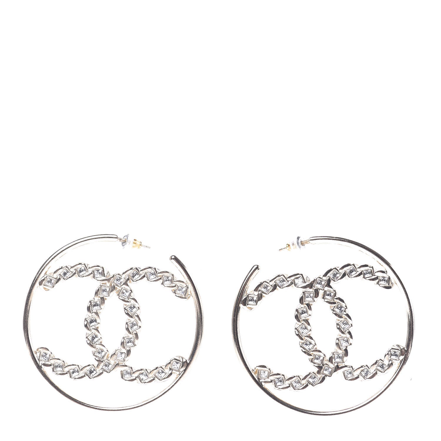 Chanel Crystal High Society CC Hoop Earrings Gold 1 of 5