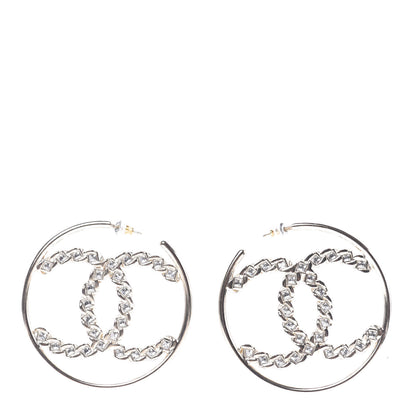 Chanel Crystal High Society CC Hoop Earrings Gold 1 of 5