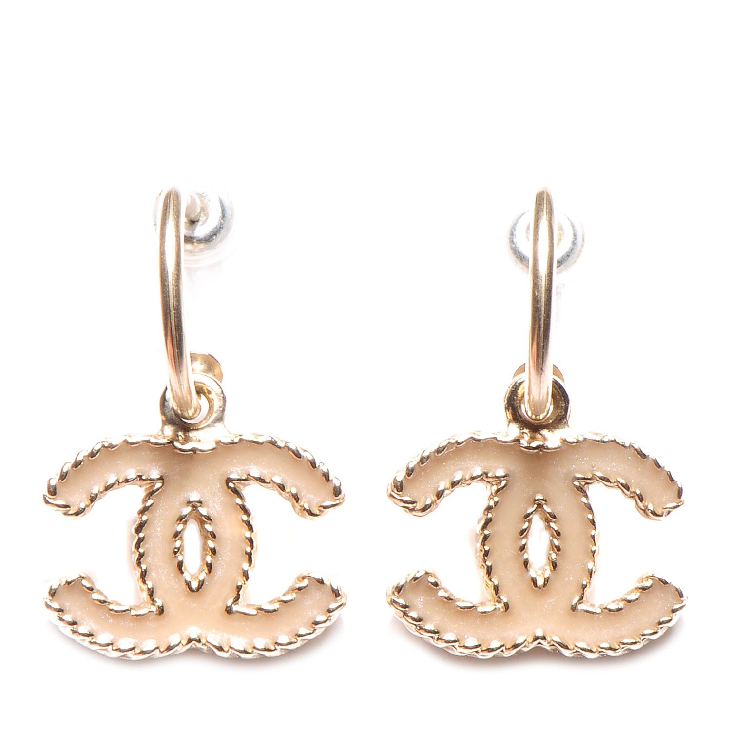 Chanel Enamel CC Dangle Earrings Gold Beige 1 of 4