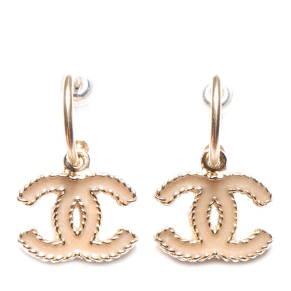 Chanel Enamel CC Dangle Earrings Gold Beige 1 of 4