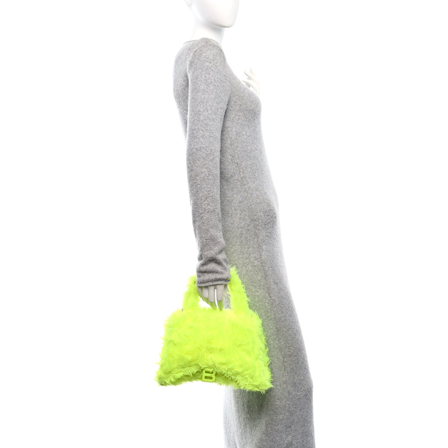 Balenciaga Faux Fur Medium Fluffy Hourglass Top Handle Bag Fluo Yellow 2 of 9